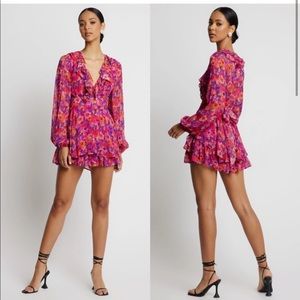 Sofia the label frill playsuit romper pink and violet floral size xs